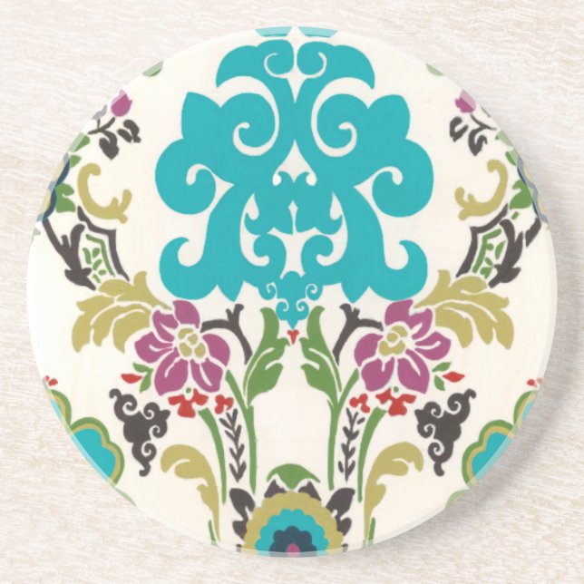 Dessous De Verre En Grès Damask Floral Patterns Plum Turquoise (Devant)