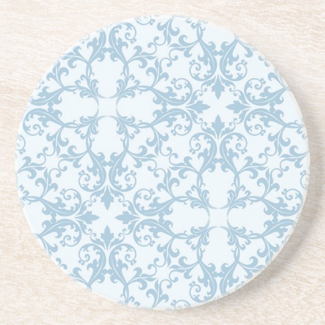 Dessous De Verre En Grès Damassé bleu-clair (Devant)