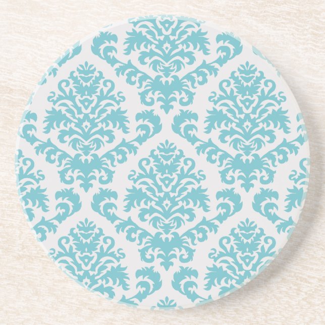 Dessous De Verre En Grès DAMASSÉ de BILTMORE en TURQUOISE et GRIS-CLAIR (Devant)