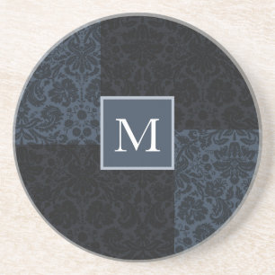 Dessous De Verre En Grès damassé de bleu de monogramme