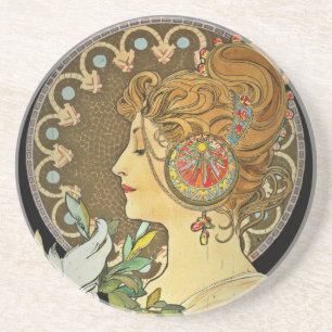 Dessous De Verre En Grès Dame et plumes parisiennes 1899