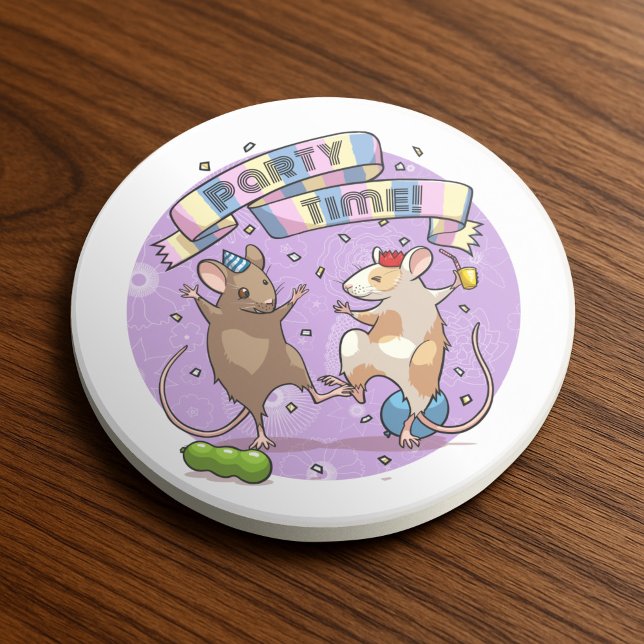 Dessous De Verre En Grès Dancing Mice Fête Horaire Bannière Confetti & Ball (Créateur téléchargé)