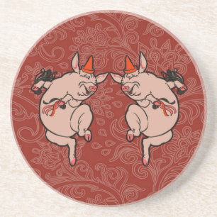 Dessous De Verre En Grès Dancing Pig Antique Cute Danseuse
