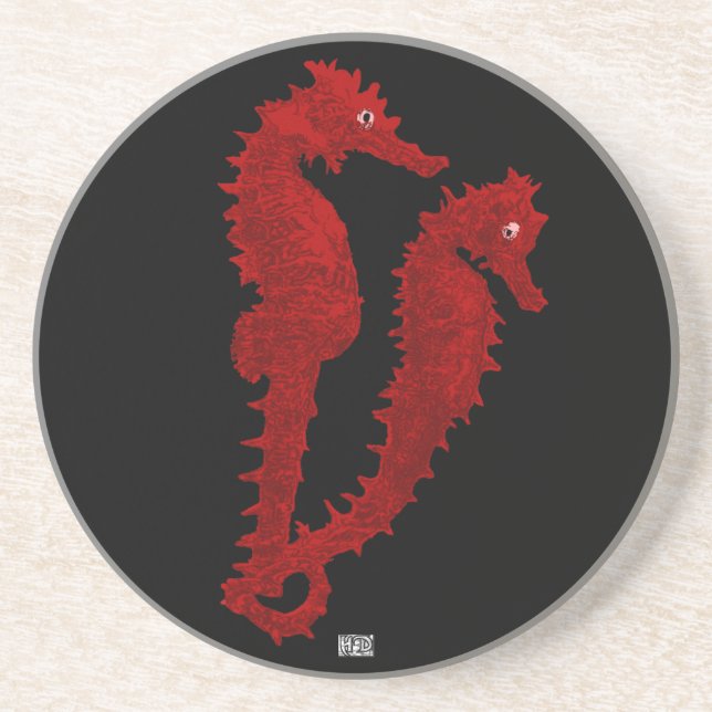 Dessous De Verre En Grès Danse Des Chevaux De Mer (Rouge) (Devant)