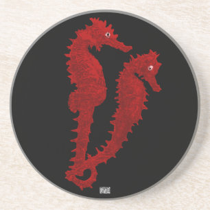 Dessous De Verre En Grès Danse des hippocampes (rouges)