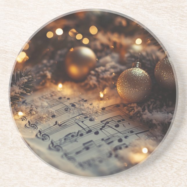 Dessous De Verre En Grès Dark Rustic Christmas Notes musicales (Devant)