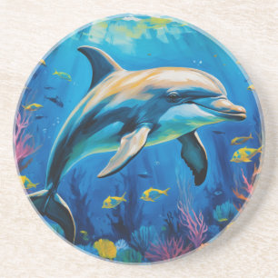 Dessous De Verre En Grès Dauphin de peinture à l'huile