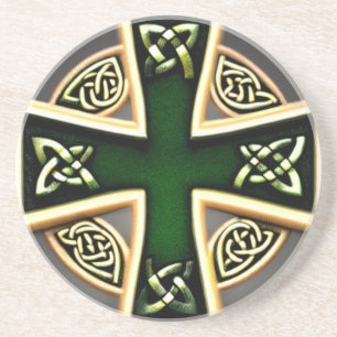 Dessous de verre en grès de Croix Celtique verte