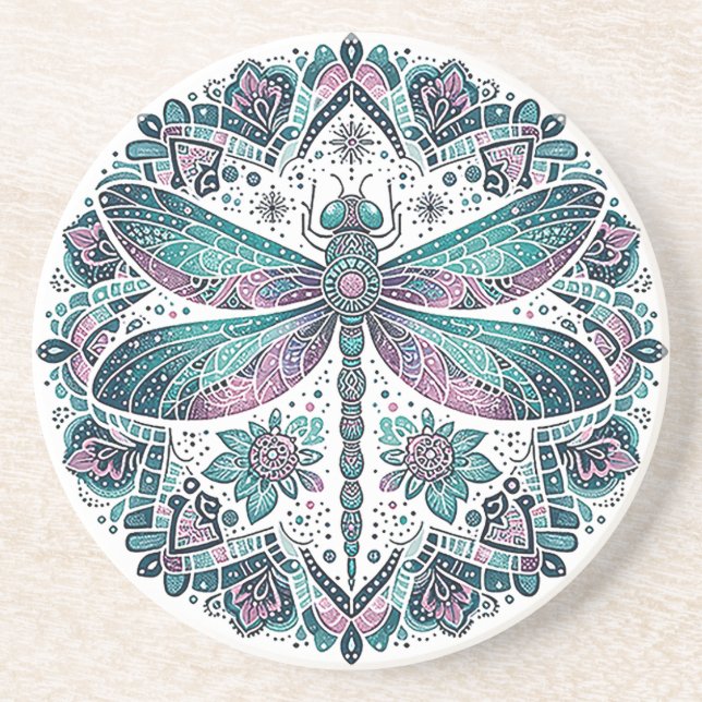 Dessous de verre en grès de Mandala Dragonfly (Devant)