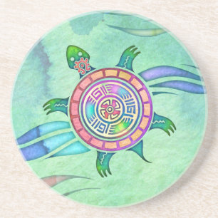 Dessous de verre en grès de tortue peint