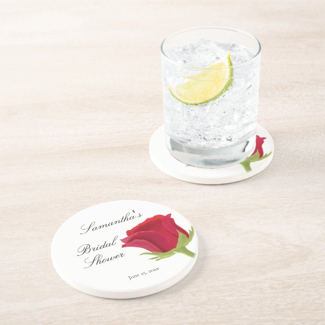 Dessous De Verre En Grès Délicieux Mariage Élégant Rose Rouge  (Côté)