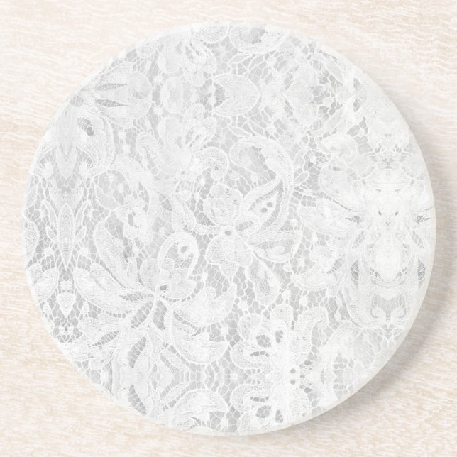 Dessous De Verre En Grès Dentelle blanche tombante (Devant)
