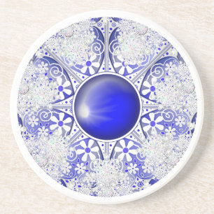 Dessous De Verre En Grès Dentelle en céramique Bleu de Grèce & flocon de ne