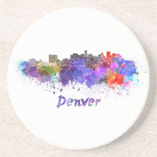 Dessous De Verre En Grès Denver skyline in watercolor