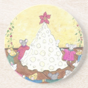 Dessous De Verre En Grès Des souris autour d'un arbre de Noël au fromage