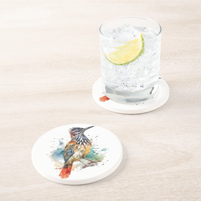 Dessous De Verre En Grès Desert Spirit, Roadrunner en Aquarelle (Côté)