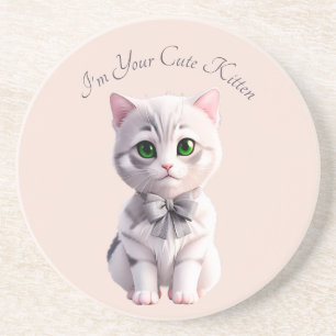 Dessous De Verre En Grès Design avec chaton gris mignon