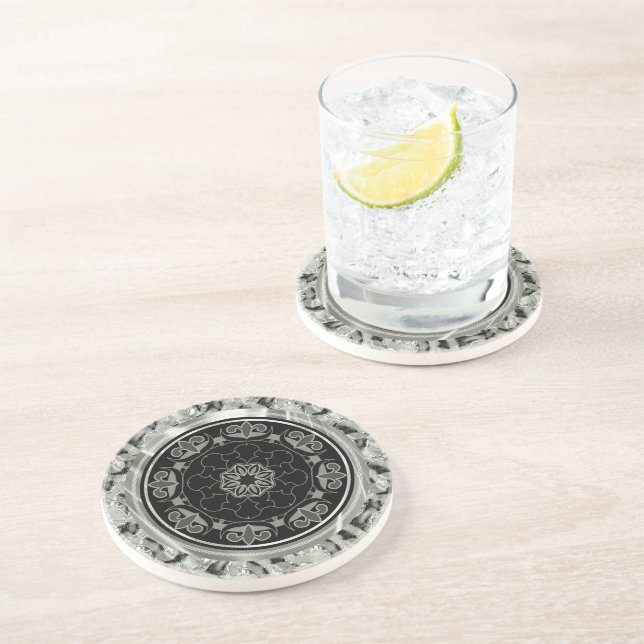 Dessous De Verre En Grès Design celtique orné gris argent (Côté)