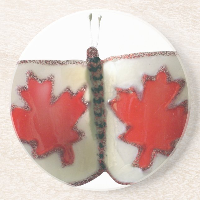 Dessous De Verre En Grès Design de papillon du drapeau canadien (Devant)