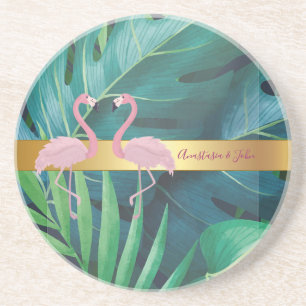 Dessous De Verre En Grès Design moderne, Feuilles Tropical Palm, Rose
