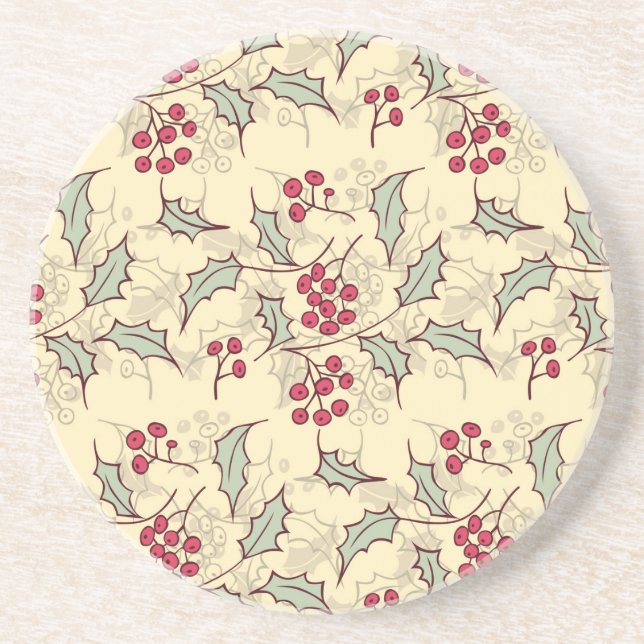 Dessous De Verre En Grès Design motif Holly berry (Devant)