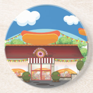 Dessous De Verre En Grès Dessin animé de restaurant de restauration rapide