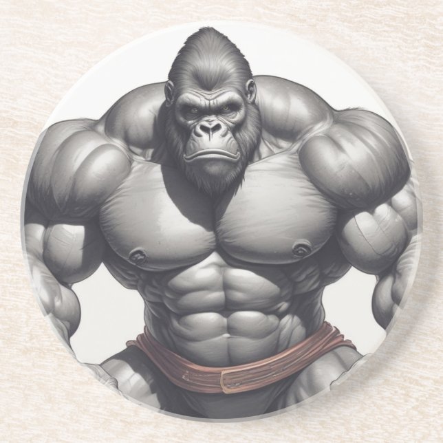 Dessous De Verre En Grès Dessin d'art pop de Gorilla Bodybuilder (Devant)