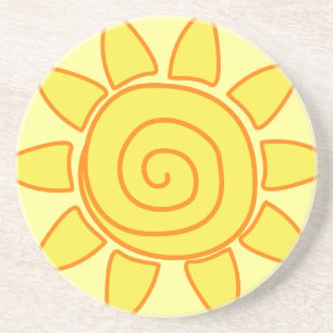 Dessous De Verre En Grès Dessin de soleil mignon dessiné à la main Illustra