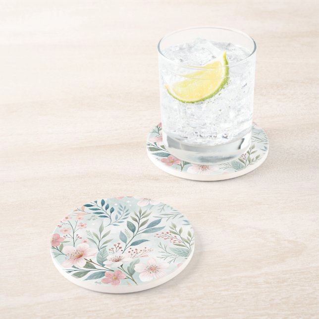 Dessous De Verre En Grès Dessin pastel à motif floral (Côté)