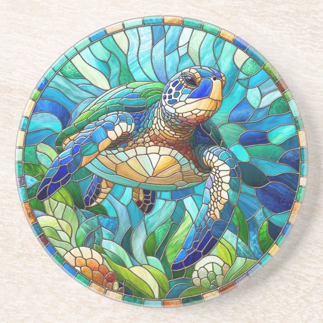 Dessous De Verre En Grès Dessous de verre de grès de la tortue de mer (Devant)