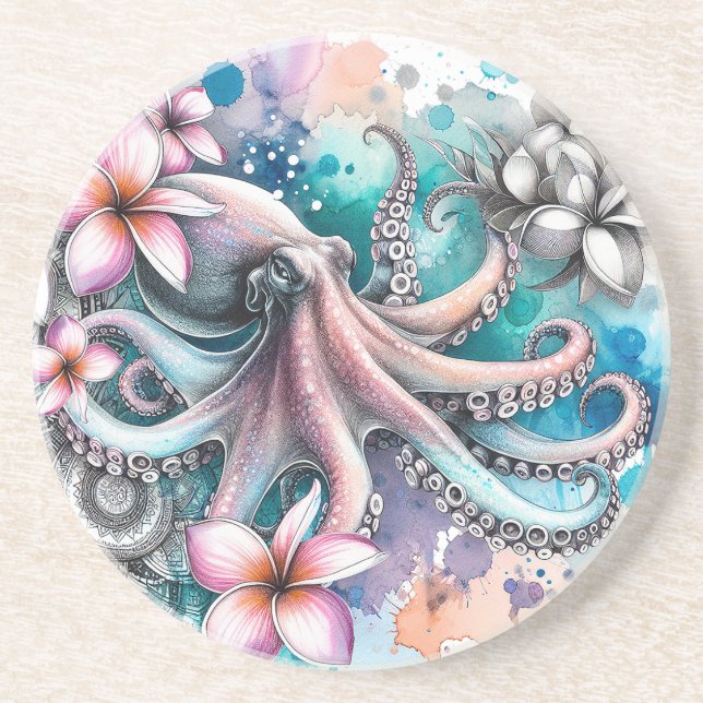 Dessous De Verre En Grès Dessous de verre de grès d'Octopus (Devant)