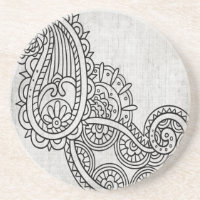 Dessous de verre de grès gris Mehndi Motif