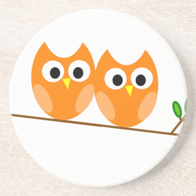 Dessous De Verre En Grès Deux Chouettes orange dans l'arbre (Devant)