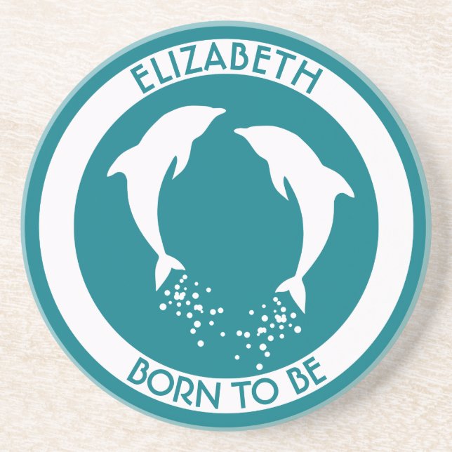 Dessous De Verre En Grès Deux dauphins sautants blancs avec des bulles (Devant)