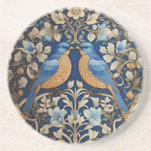 Dessous De Verre En Grès Deux Oiseaux Bleus Élégants William Morris Inspiré