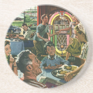 Dessous De Verre En Grès Dîner vintage en famille à un dîner avec Jukebox