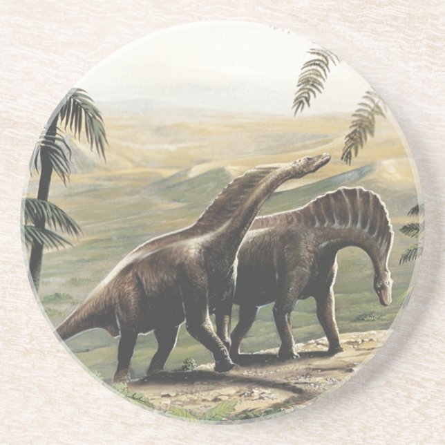 Dessous De Verre En Grès Dinosaures Vintage, Amargasaurus avec Palmiers (Devant)