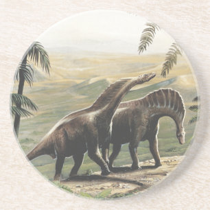 Dessous De Verre En Grès Dinosaures vintages, Amargasaurus aux palmiers