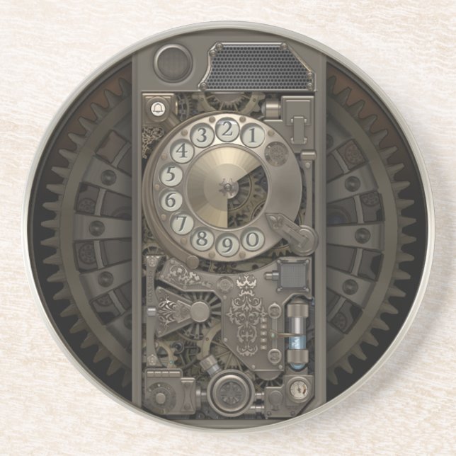 Dessous De Verre En Grès Dispositif de Steampunk - téléphone de cadran (Devant)
