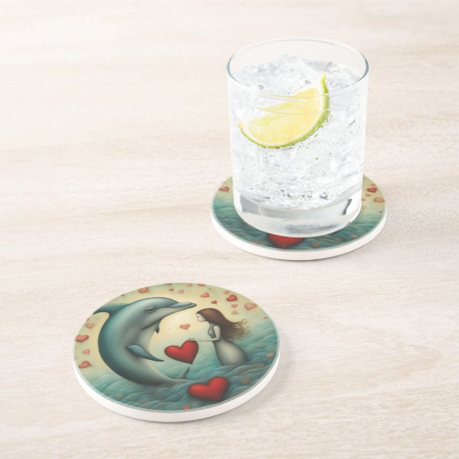 Dessous De Verre En Grès Dolphin Love 1 (Côté)