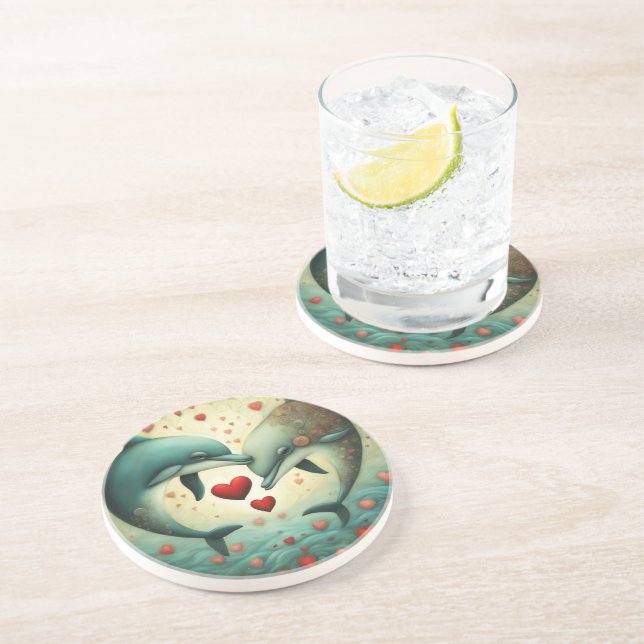 Dessous De Verre En Grès Dolphin Love 2 (Côté)