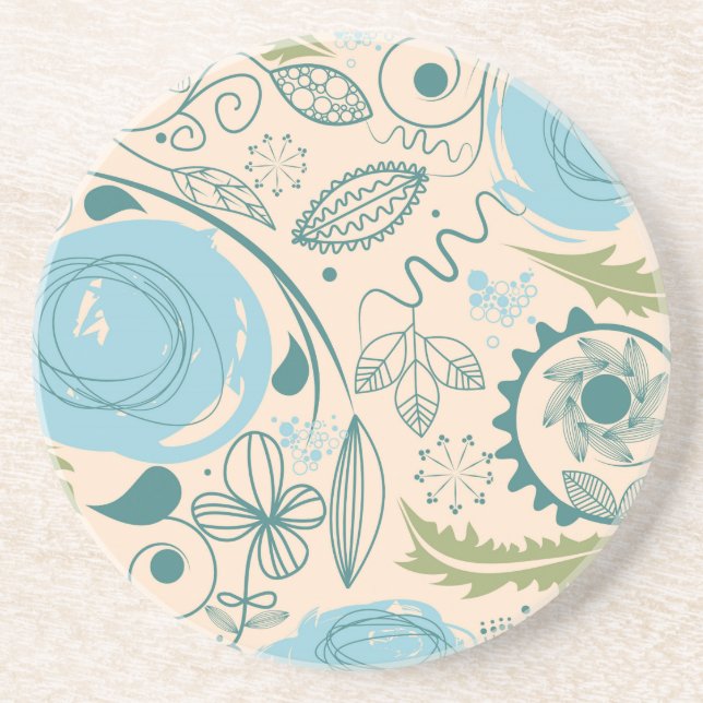 Dessous De Verre En Grès Doodles de fleurs (Devant)