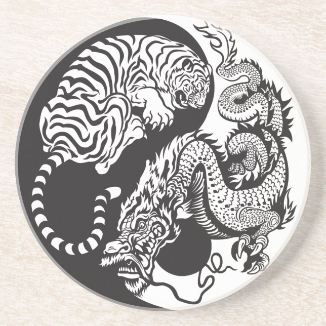 Dessous De Verre En Grès dragon and tiger yin yang (Devant)