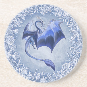 Dessous De Verre En Grès Dragon bleu d'art de nature d'imaginaire d'hiver
