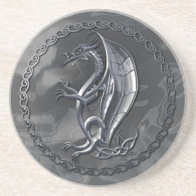 Dessous De Verre En Grès Dragon céleste d'argent (Devant)