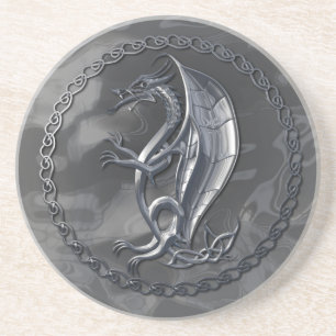 Dessous De Verre En Grès Dragon celtique argenté