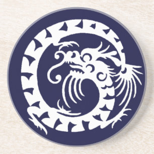 Dessous De Verre En Grès DRAGON DE NAGE, bleu et blanc