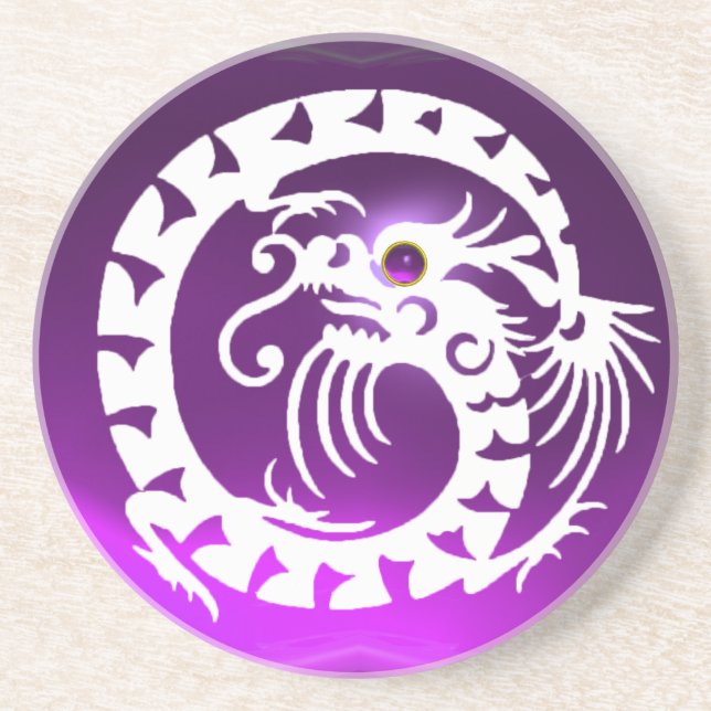 Dessous De Verre En Grès DRAGON DE NAKE BLANC Gemstone violet (Devant)