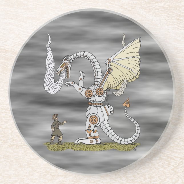 Dessous De Verre En Grès Dragon mécanique (Devant)