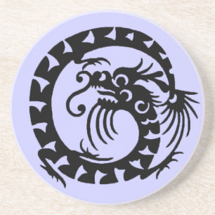 Dessous De Verre En Grès DRAGON SERPENT, noir et bleu